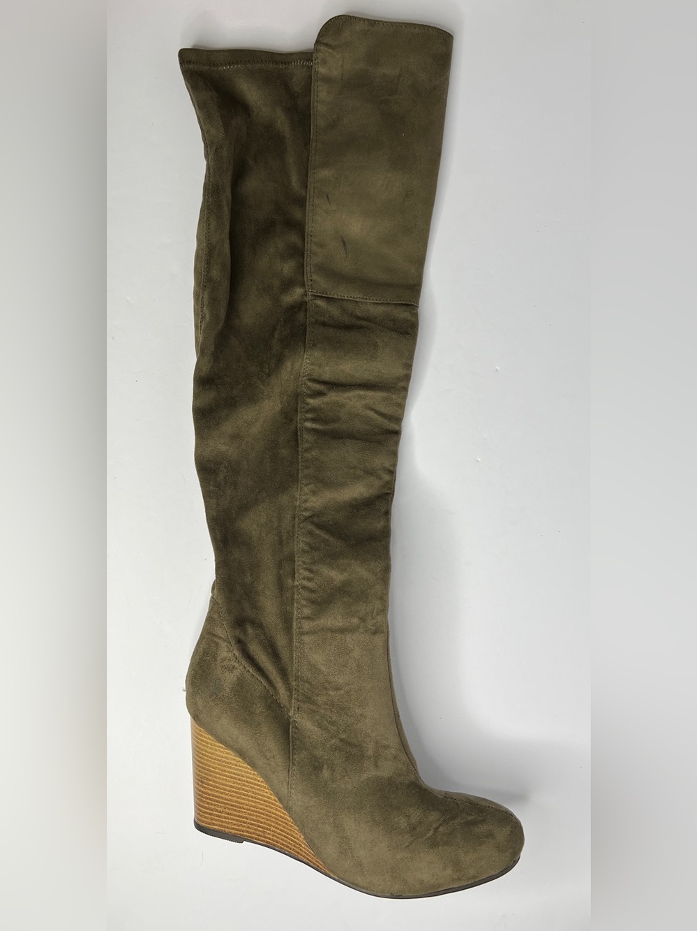 "it’s" Olive Green Faux Suede Over The Knee Wedge Boots Size 10 No Box